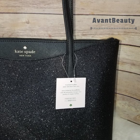 Kate Spade Joeley Lola Shimmy Glitter Top Zip Tote Shoulder Bag Black - Picture 9 of 12